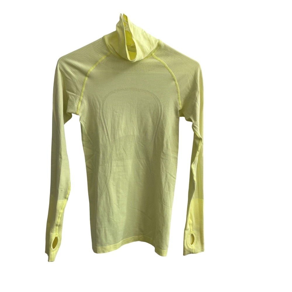 Lululemon Swiftly Tech Turtleneck Womens 4 Neon‎ Yellow Running Top Thumbholes